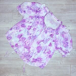 For Love and Lemons Women's Purple ZINNIA Floral Ruffle Blouse shirt sm
